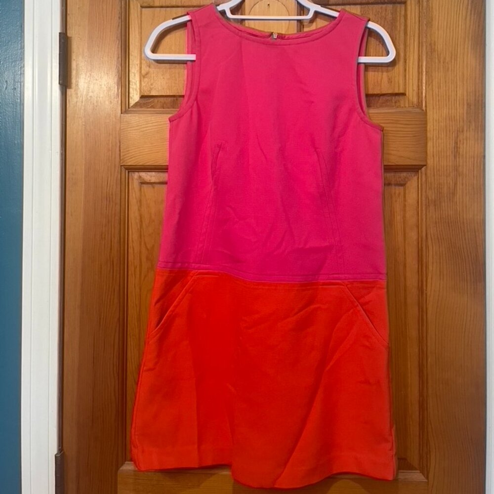 Vintage Style Pink and Orange Mini Shift Dress with Pockets